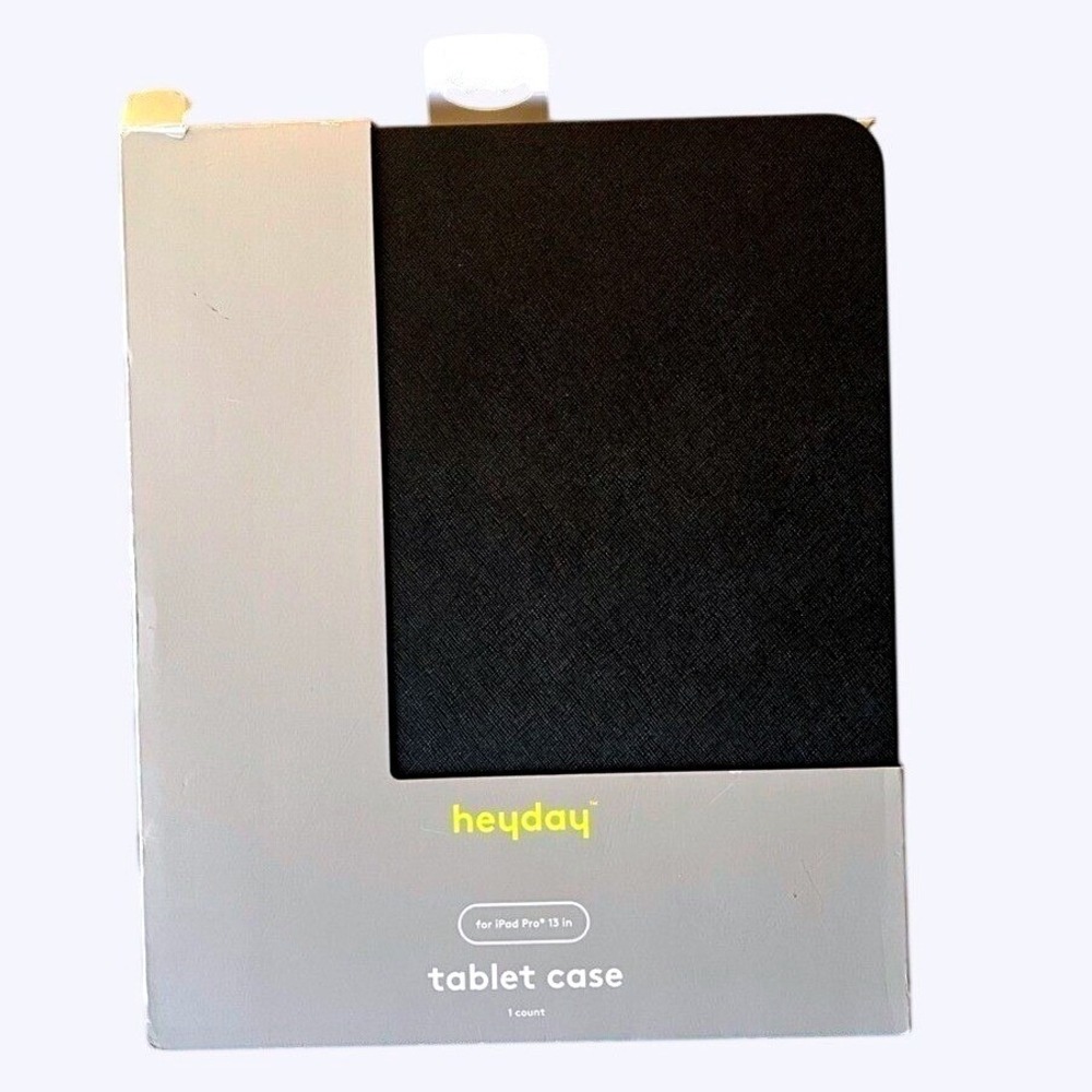 Heyday ipad Pro 13 Inch Tablet Case Black Tri Fold Stand Stylus Holder New